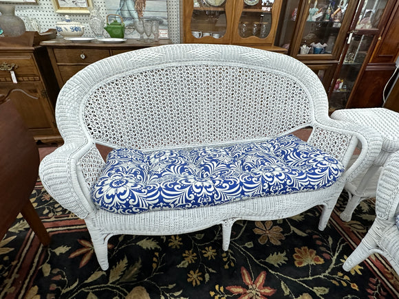 White Wicker Loveseat with Cushion