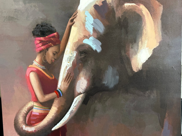 Native Woman with Elephant