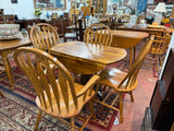 Round Rustic Pine Drop Leaf Table with Four Chairs