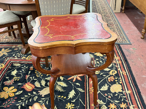 Antique Square Leather Top Card Table