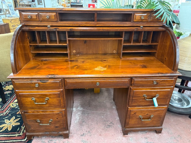 Antique Pine Roll Top Desk – Cherished Possessions