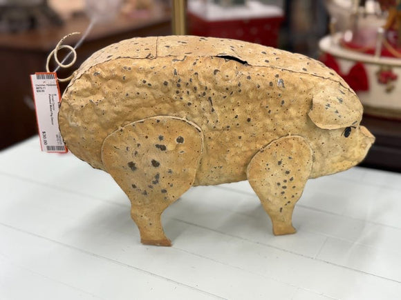 Painted Metal Pig Decor