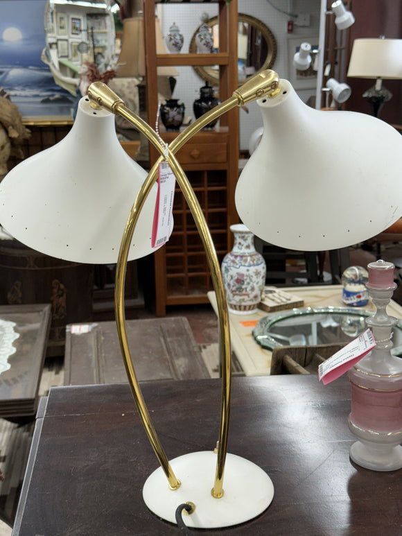 Modern Brass & White Metal Desk Lamp