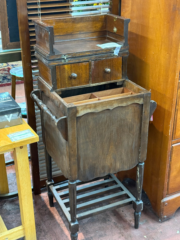 Antique Wood Sewing Stand with Handles