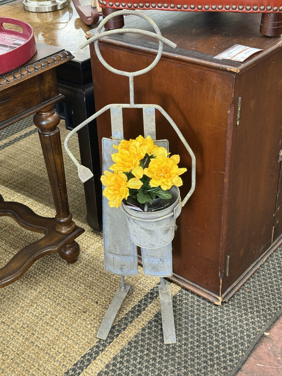 Metal Figure in Overalls with Planter