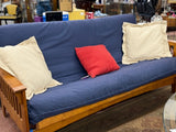 Solid Wood Futon with Blue Cushion