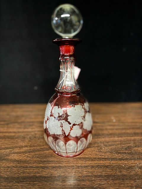 Vintage Large Bohemian Ruby Red Etched Decanter