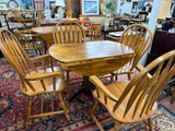 Round Rustic Pine Drop Leaf Table with Four Chairs