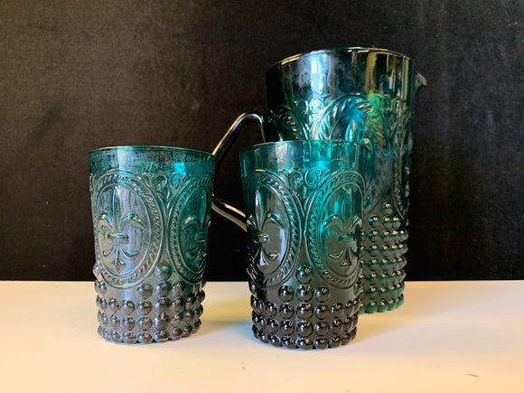 Vintage Green Pitcher Set with Two Glasses