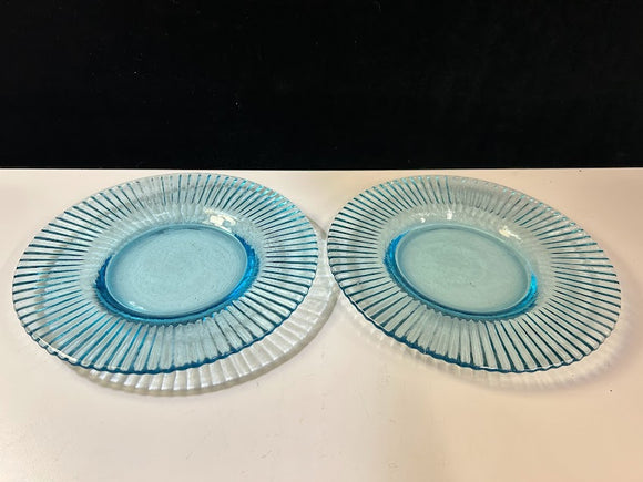 Blue Ribbed Glass Plates