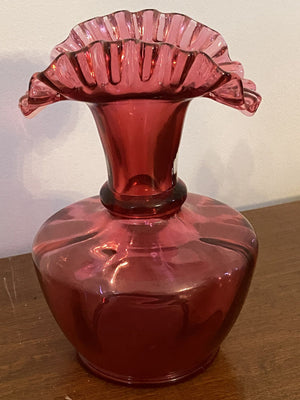 Fenton Cranberry Vase with Wide Ruffled Top