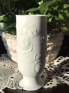 White Bisque Cabbage Rose Vase